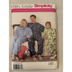 Simplicity 1731 Family Matching Fleece Hooded Jumpsuits Dog Coat Sizes XS - XL